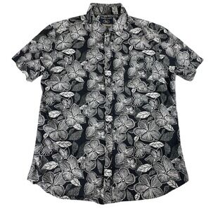 Amongst‎ Others Button Up Shirt XL Large Black White Floral Short Sleeve
